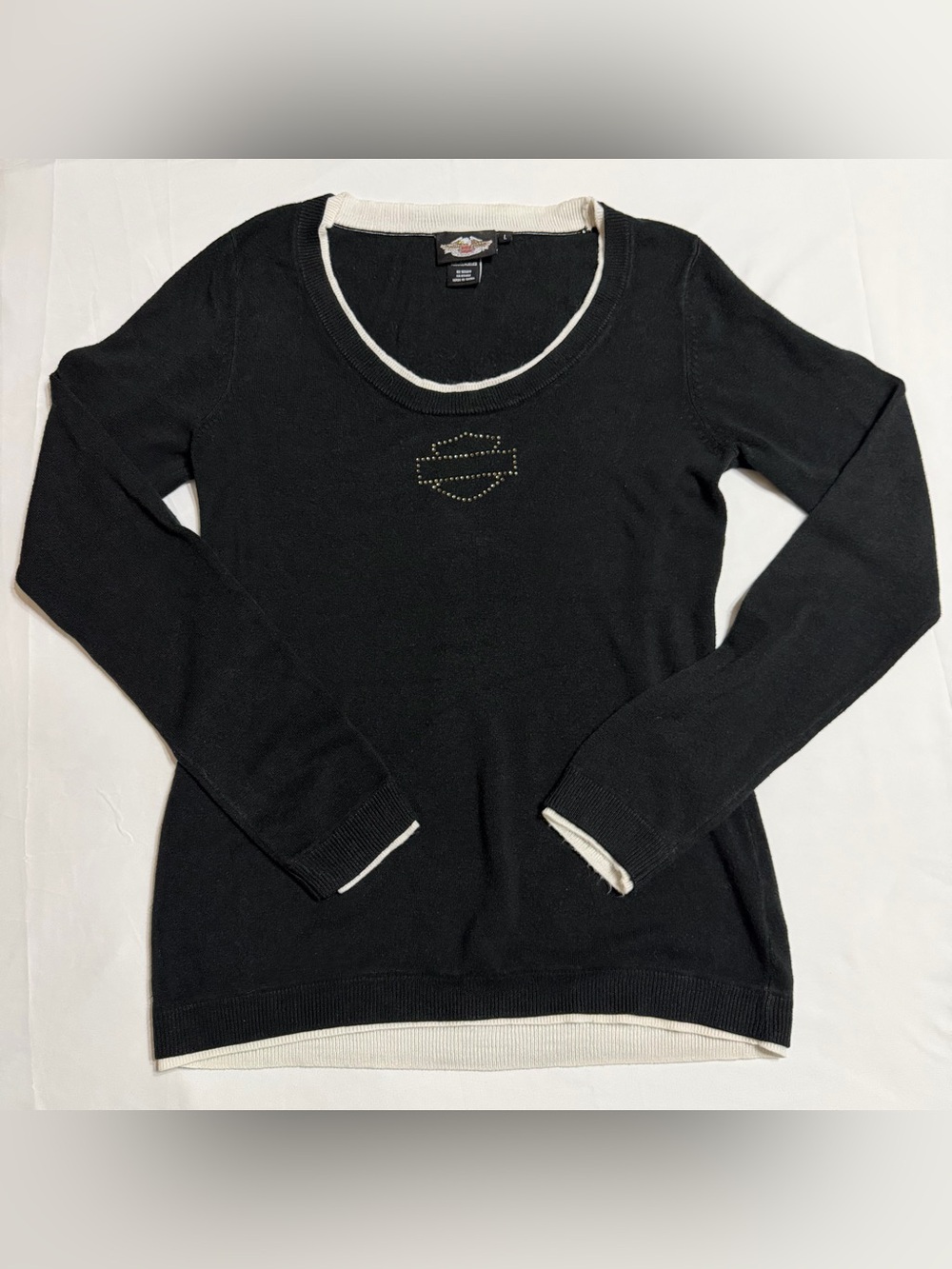 Vintage Y2K Harley-Davidson Women's Black mock layered Crewneck Sweater